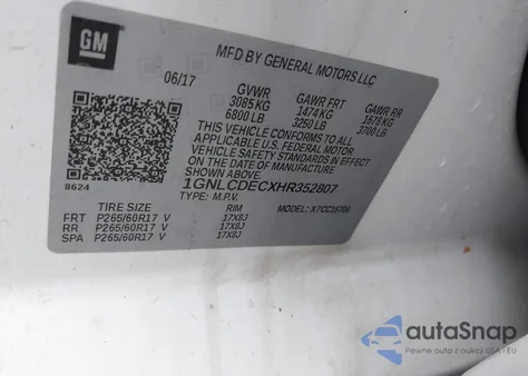 2017 Chevrolet Tahoe Commercial Fleet from USA, damaged, VIN 1GNLCDECXHR352807